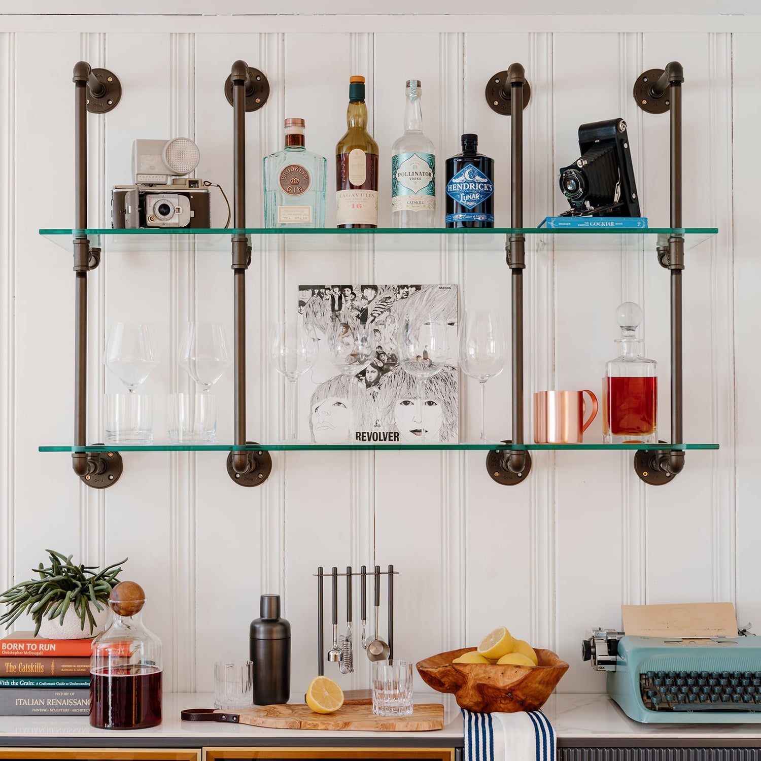Wall mounted shelves with black pipes and glass shelves | Soil & Oak 