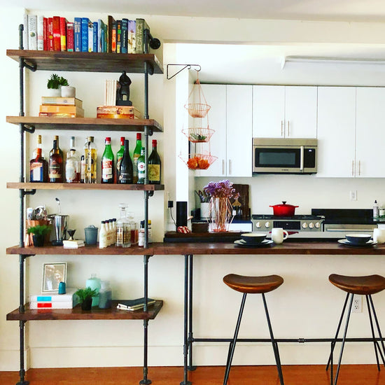 American walnut butcher block on a custom bookshelves and built-in counter | Soil & Oak
