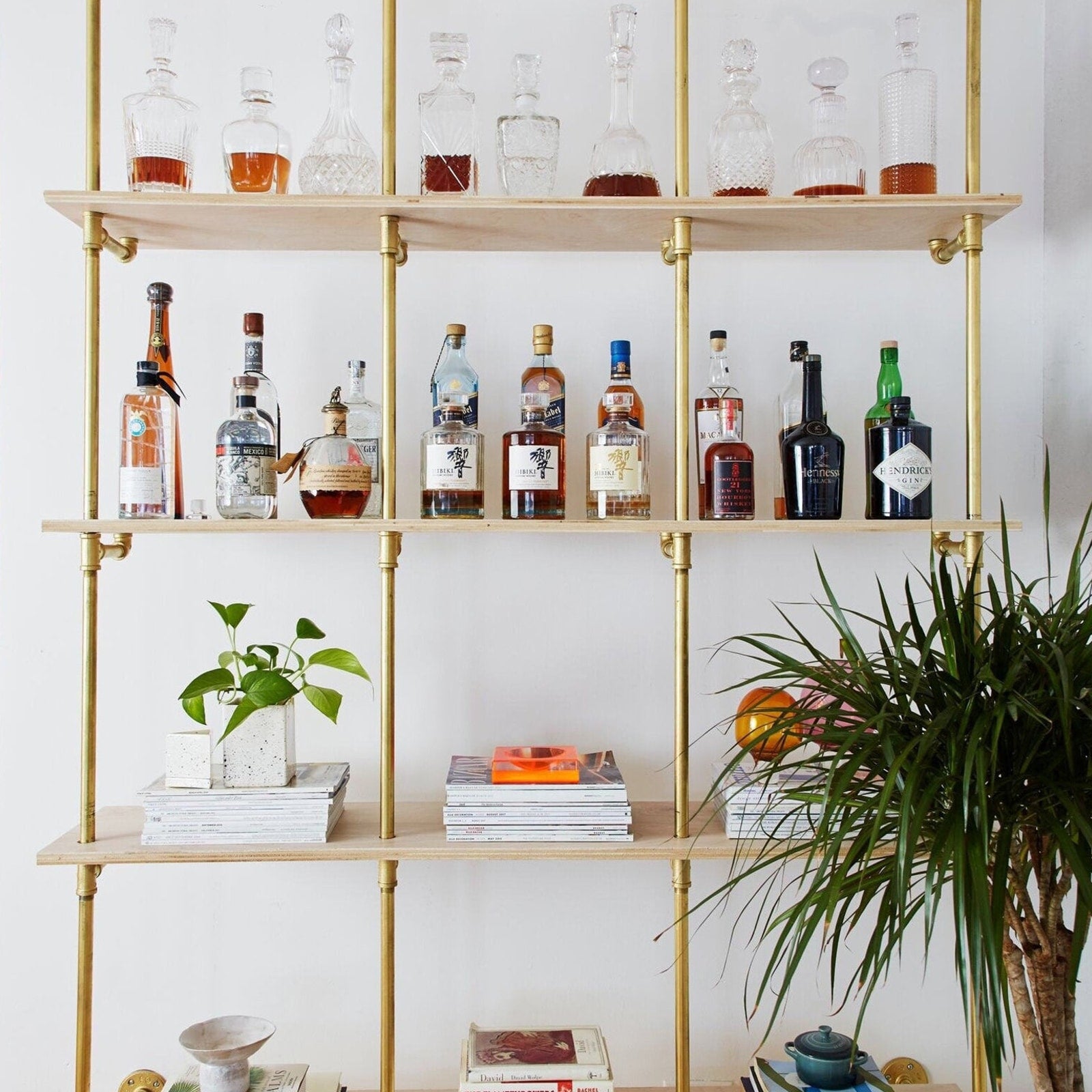 brass plated pipe with raw birch plywood shelves | Soil & Oak 
