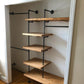 custom home closet organization brass pipe and oak shelves | Soil & Oak 